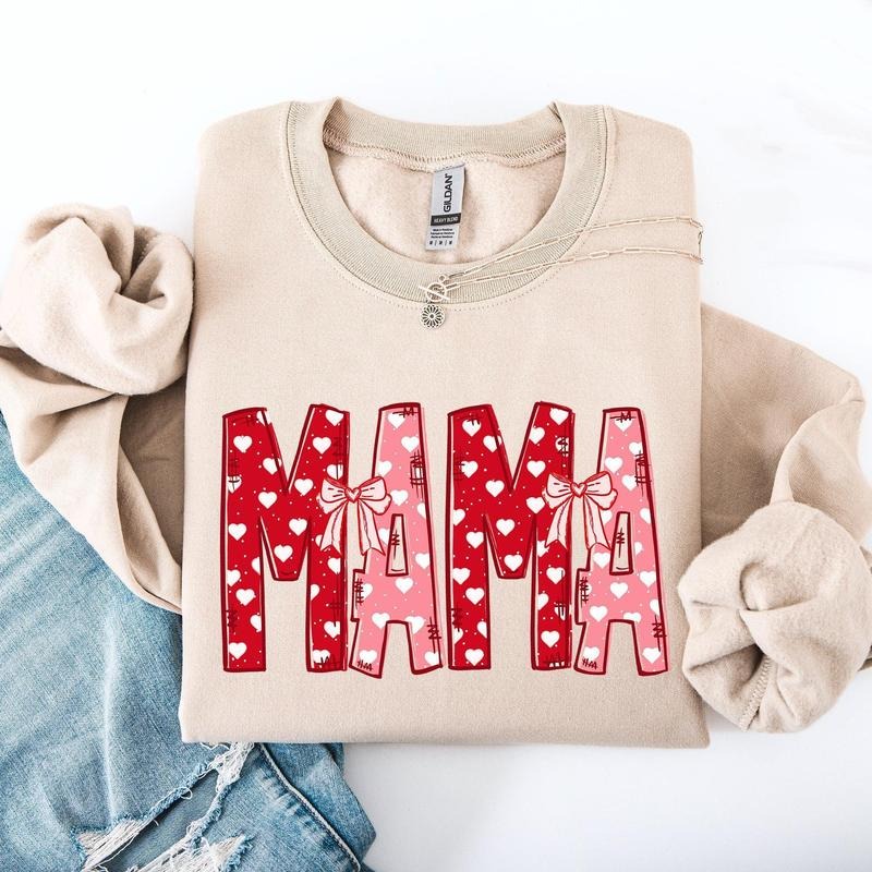 Mama, Valentine's Day, Ribbons, Hearts, Love Sweatshirt, Crew Neck, Women's, Crewneck, Valentine's Day, Love, Heart,...