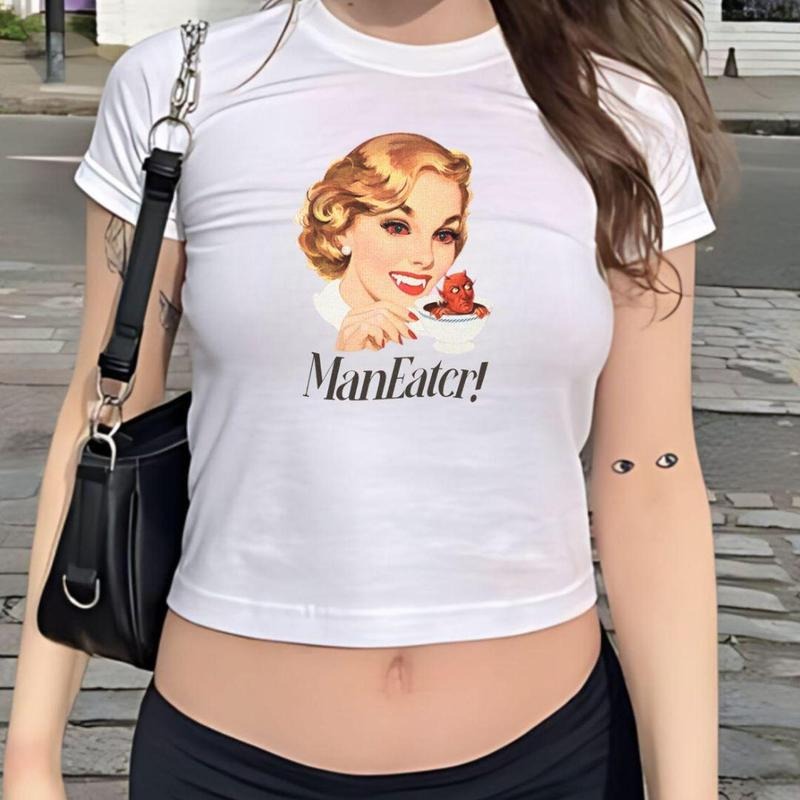 Man Eater Baby Tee, Halloween Vintage Y2K Top, Goth Punk Baby Tee, Y2K Cute Retro Graphic Top, Grunge Pinterest Aesthetic...