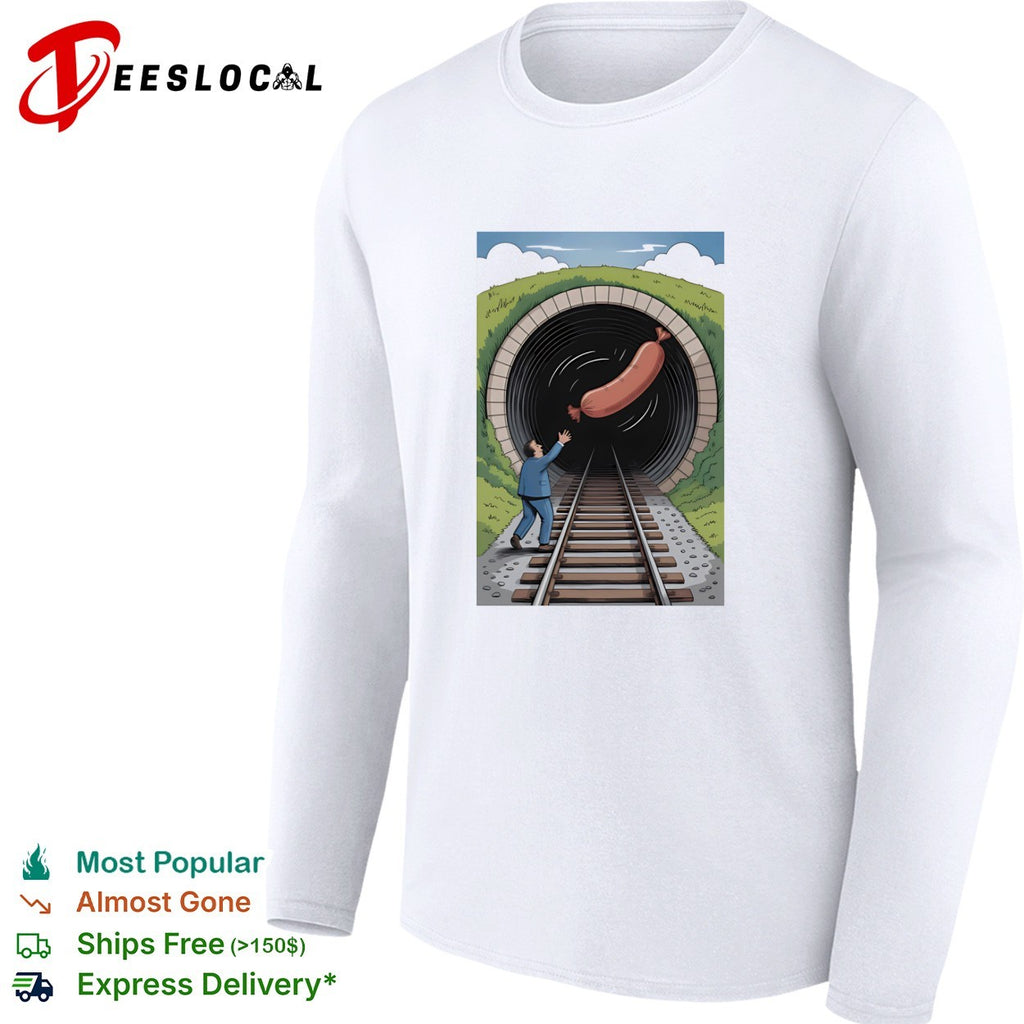 Man throwing sausage into tunnel innuendo shirt