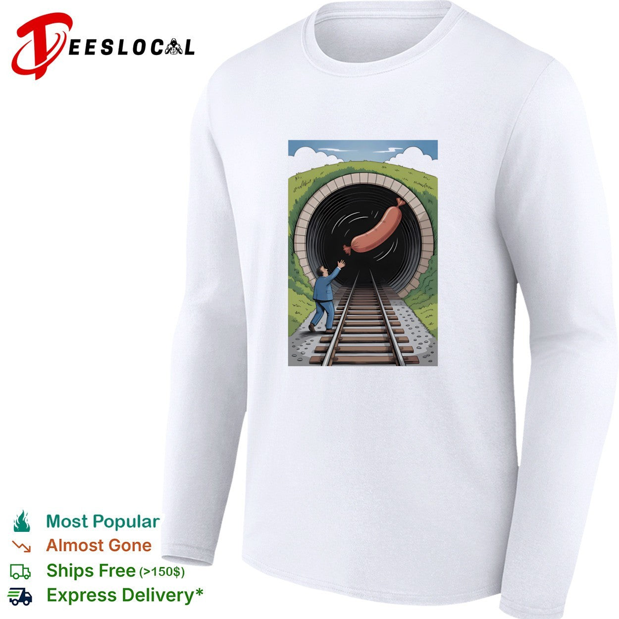 Man throwing sausage into tunnel innuendo shirt