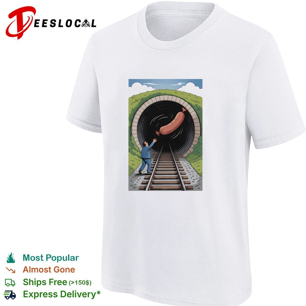 Man throwing sausage into tunnel innuendo shirt