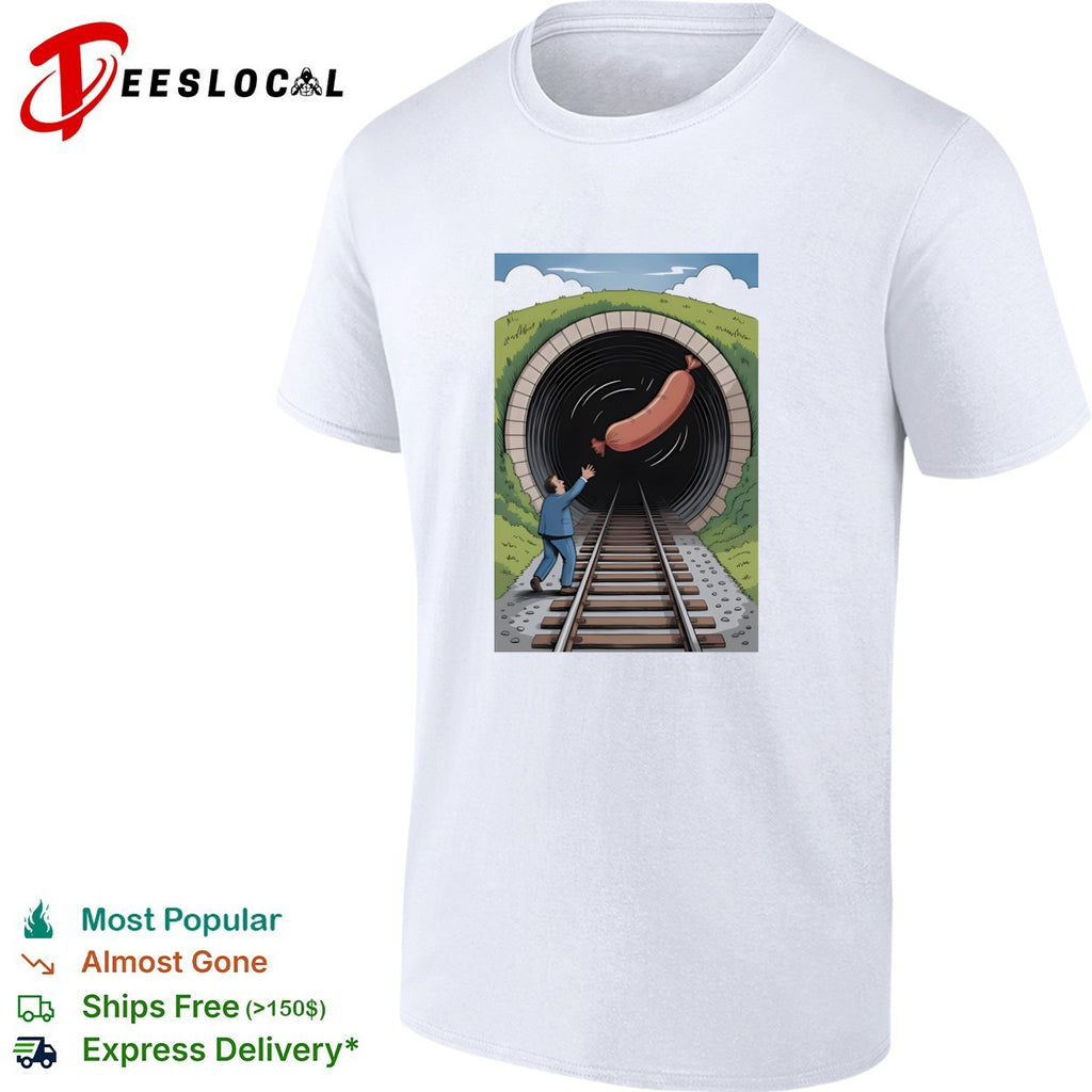 Man throwing sausage into tunnel innuendo shirt