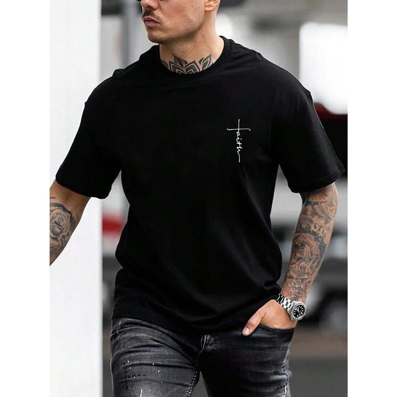 Manfinity Homme Men's Summer Casual Short Sleeve T-Shirt With Letter Print, Round Neck Hoodie, Sweatshirt | PodTeesHub.com