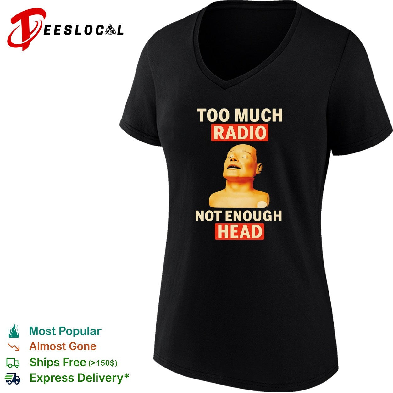 Mannequin face closed eyes too much radio not enough head shirt