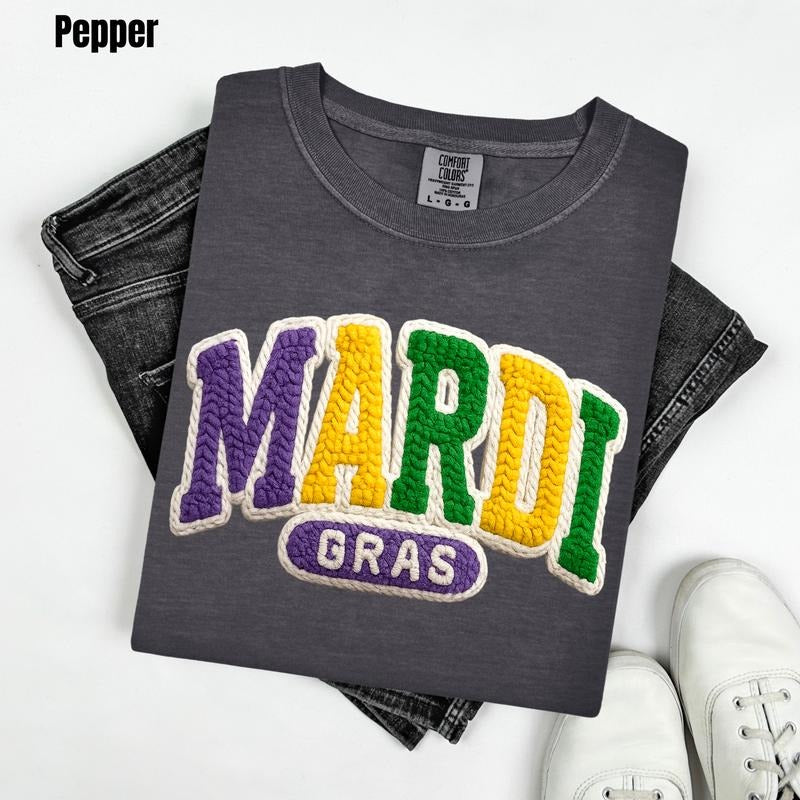 Mardi Gras Fake Crochet Comfort Colors T-Shirt 'CMNLB' Hoodie, Sweatshirt | PodTeesHub.com