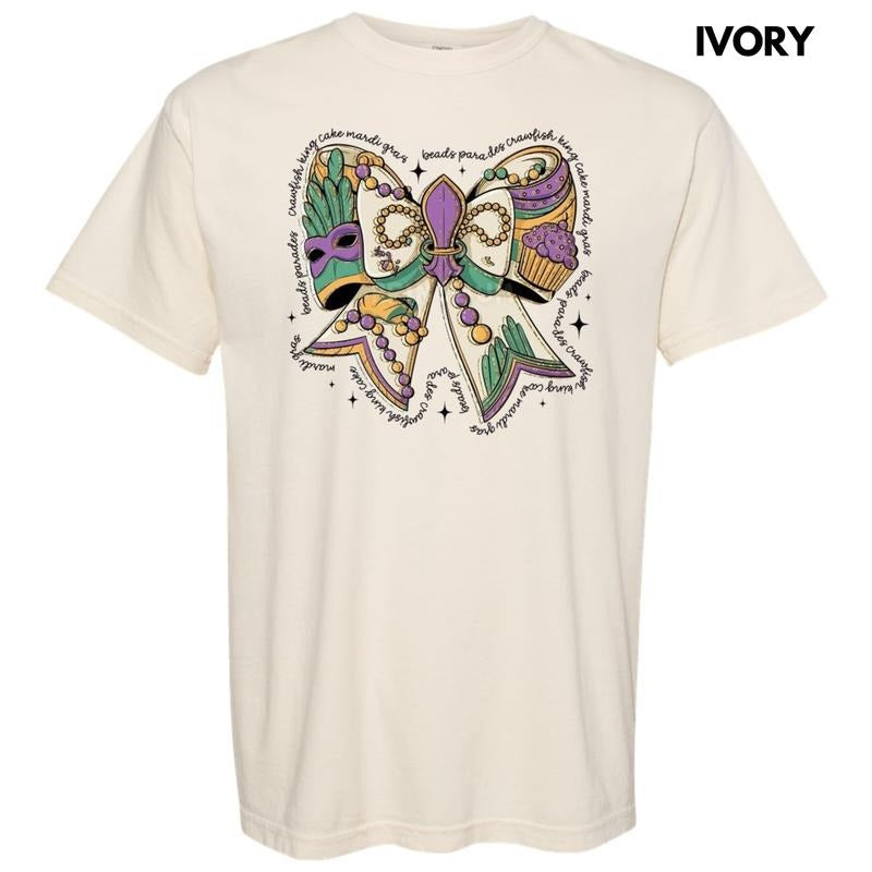 Mardi Gras Theme Bow Comfort Colors T-Shirt Hoodie, Sweatshirt | PodTeesHub.com