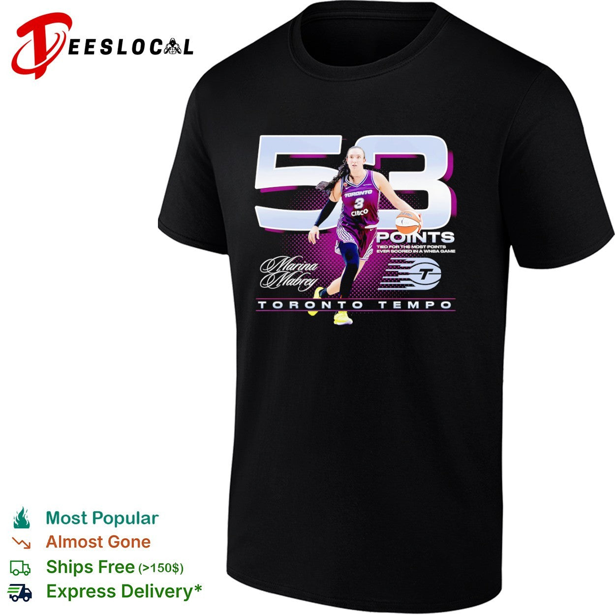 Marina Mabrey Toronto Tempo 53 Points tied for the most points in a WNBA game shirt