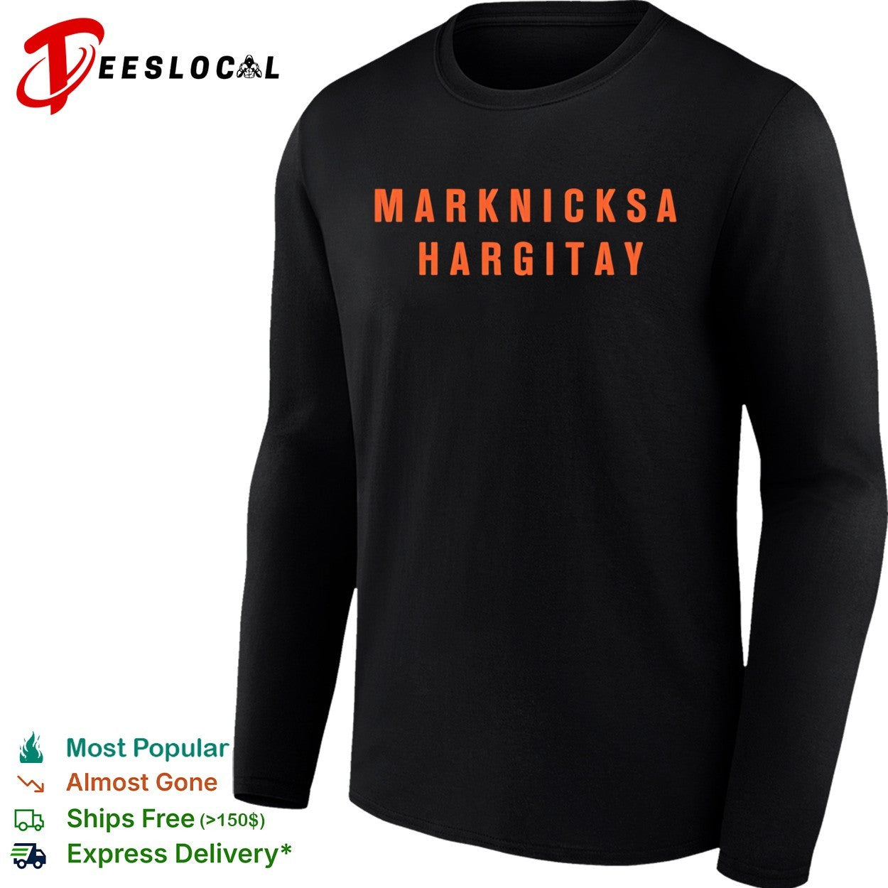 Marknicksa Hargitay Knicks wordplay typography shirt