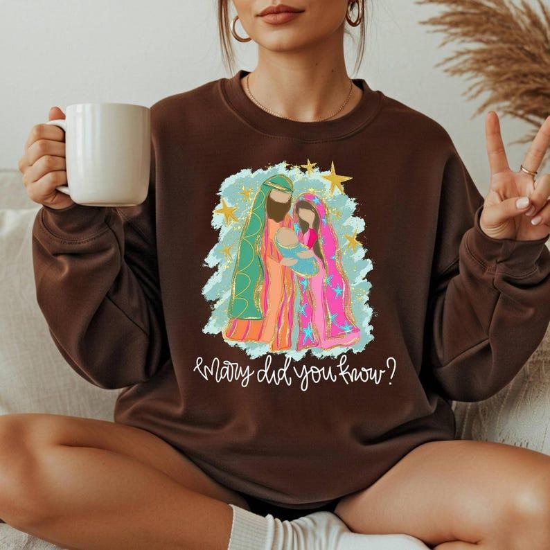 Mary Did You Know Christmas Baby Jesus Manger Scene Cozy Sweater, Whimsical Holiday Xmas Gifts for Christians, Jesus...