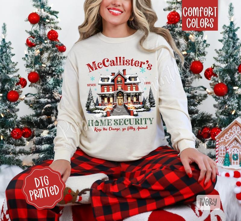 McCallister's Home Security Comfort Colors Long Sleeve T-Shirt, Cute Women's Christmas Tee Hoodie, Sweatshirt