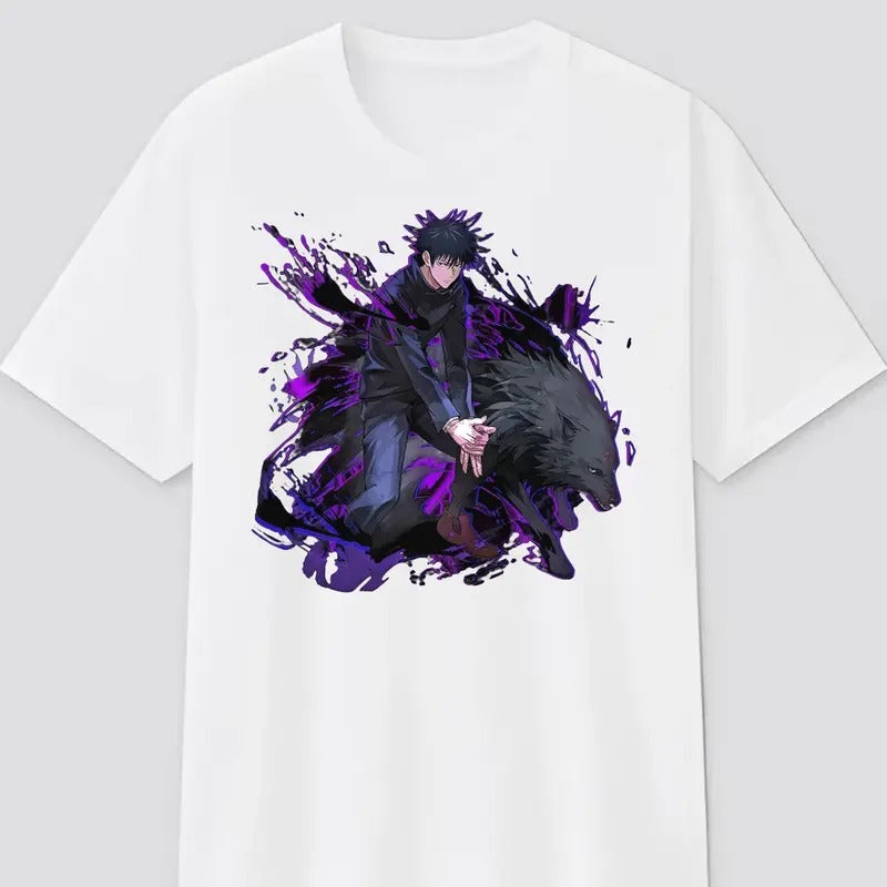 Megumi Fushiguro With Wolf T-Shirt, Jujutsu Kaisen Graphic Tee, Anime & Manga Gifts Cotton Menswear Hoodie, Sweatshirt
