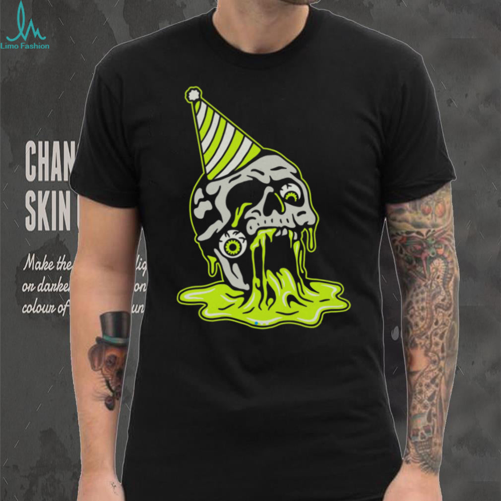Melting Skull Party Hat Neon Slime Alternative Art T Shirt