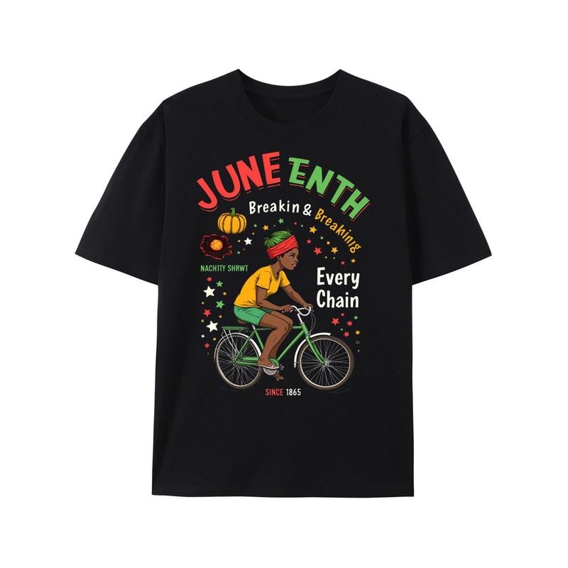 Men & WomenJuneteenth Breaking Every Chain T-Shirt - Black Unisex Cotton Tee with Vibrant Freedom Graphic, 1865...