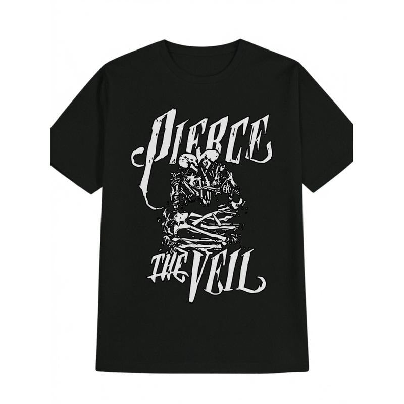 Men Black Crew Neck T-Shirt With Skull Print Stretch Fabric For Everyday Casual Wear Summer Skull Graphic Top Hoodie,...