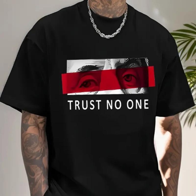 Men Cotton T-Shirt "Trust No One" Digital Print Graphic T-Shirt S-5XL Casual Short Sleeve for Unisex Hoodie, Sweatshirt