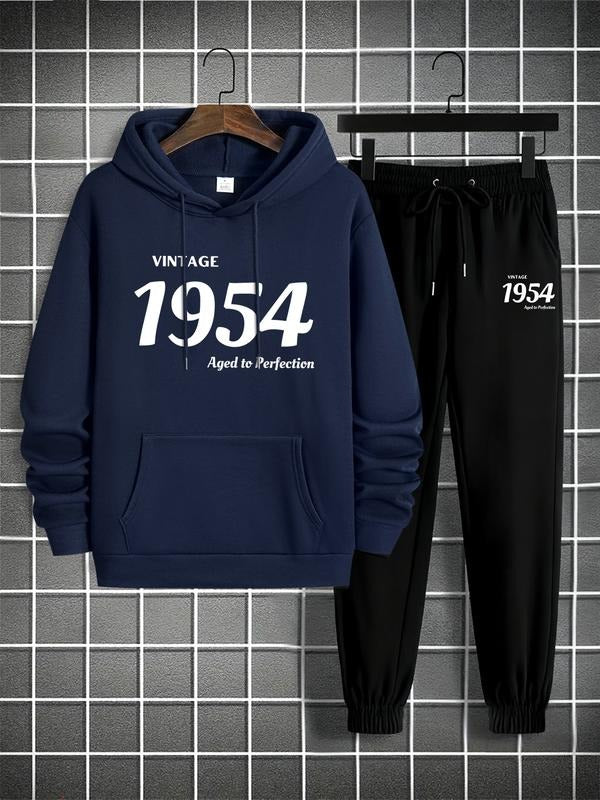 Men Hoodie Sweatshirt Set, Vintage 1954 Aged to Perfection Print, Track Suit, Casual Streetwear, Fall & Winter, Fitted...