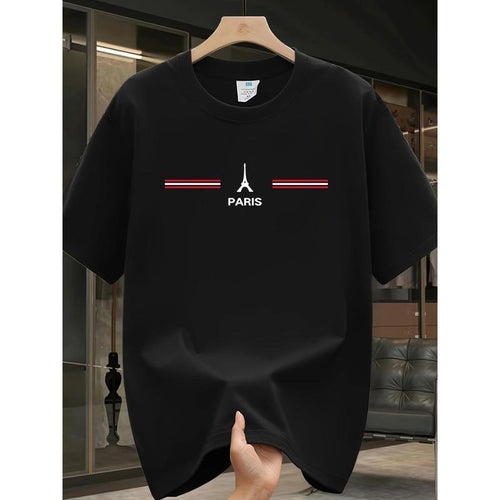 Men'S "Paris" Graphic Tee - Green Cotton, Short Sleeve, Round Neck, Relaxed Fit, Casual Summer T-Shirt with Eiffel Tower...