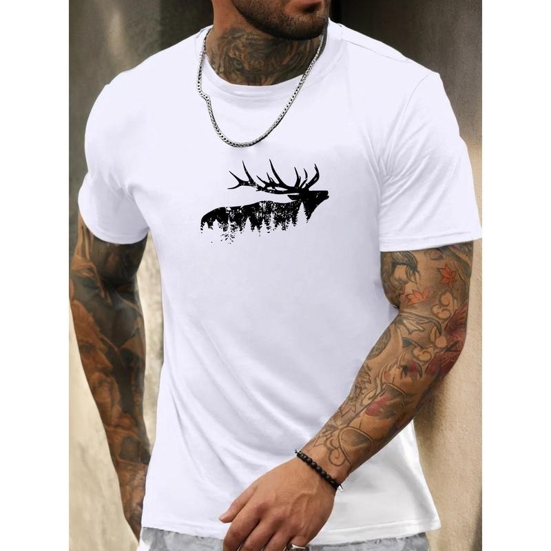 Men'S Casual Short Sleeve T-Shirt with Elk Moose Graphic Print