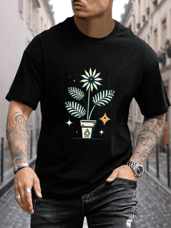 Men S Flower Plant Pattern Short Sleeve Casual T Shirt Perfect for Summer Hoodie, Sweatshirt | PodTeesHub.com