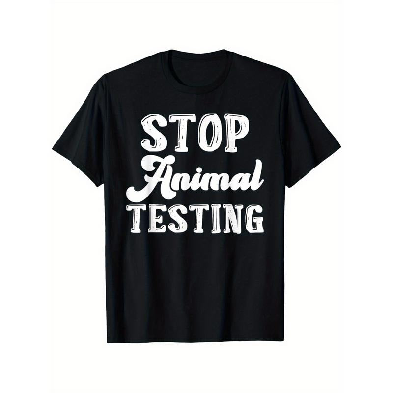 Men'S Funny Animal Welfare T-Shirt - "STOP ANIMAL TESTING" Graphic Tee - Everyday & Special Events -Black with White Text