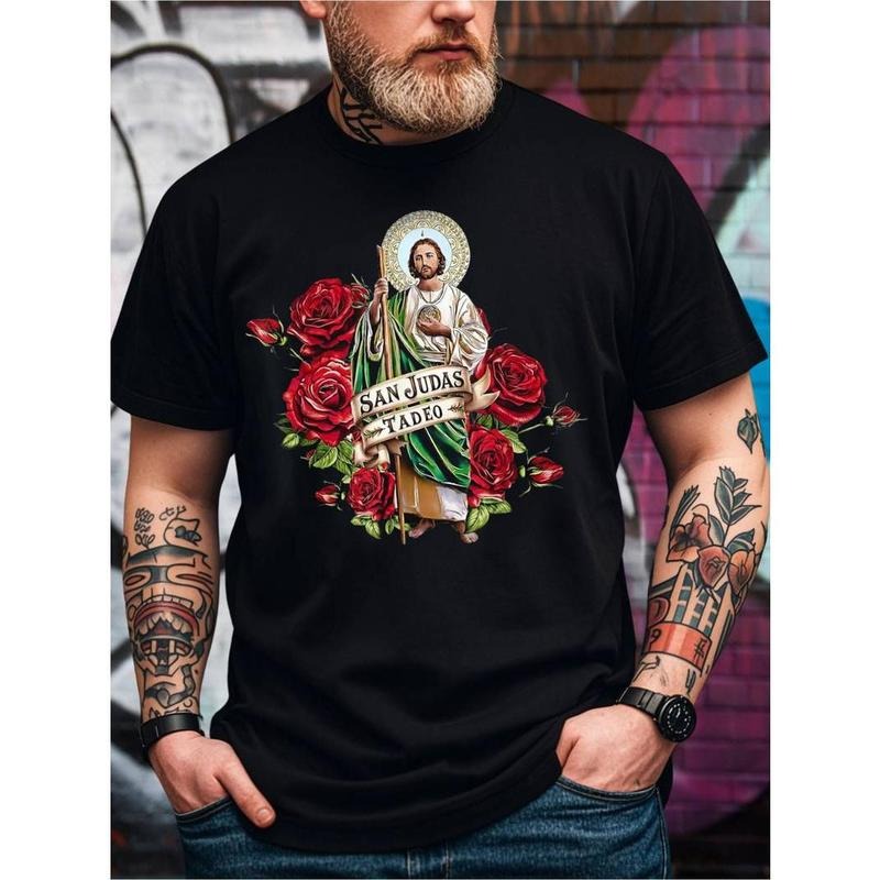 Men S San Judas Tadeo Graphic T Shirt Made from 100 Percent Cotton with Crew Neck Design Hoodie, Sweatshirt | PodTeesHub.com