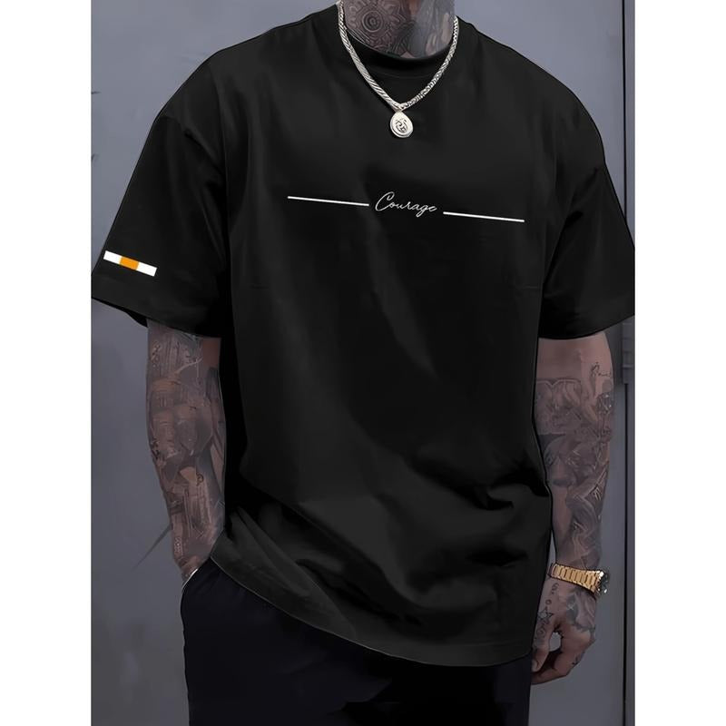 Men Summer Casual Alphabet Print Crew Neck T Shirt 95 Polyester 5 Spandex Short Sleeve Stretch Regular Fabric 180GSM...