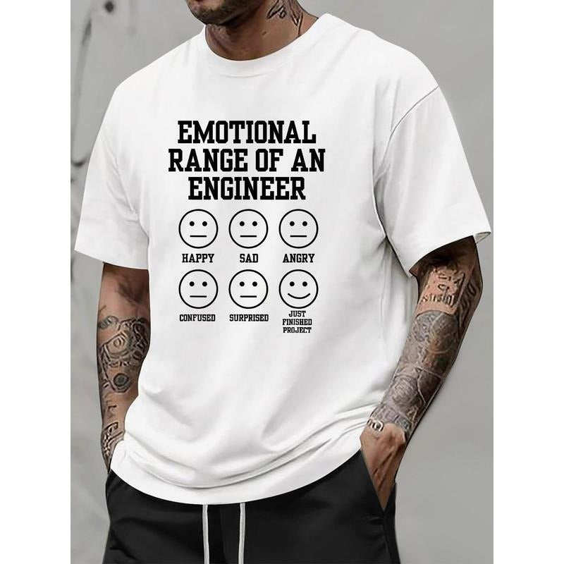 Men's & Women's Casual Summer T-Shirt with Engineer-Themed Emoticon & Text Print - Short Sleeve Round Neck Tee, Machine...