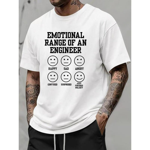 Men's & Women's Casual Summer T-Shirt with Engineer-Themed Emoticon & Text Print - Short Sleeve Round Neck Tee, Machine...