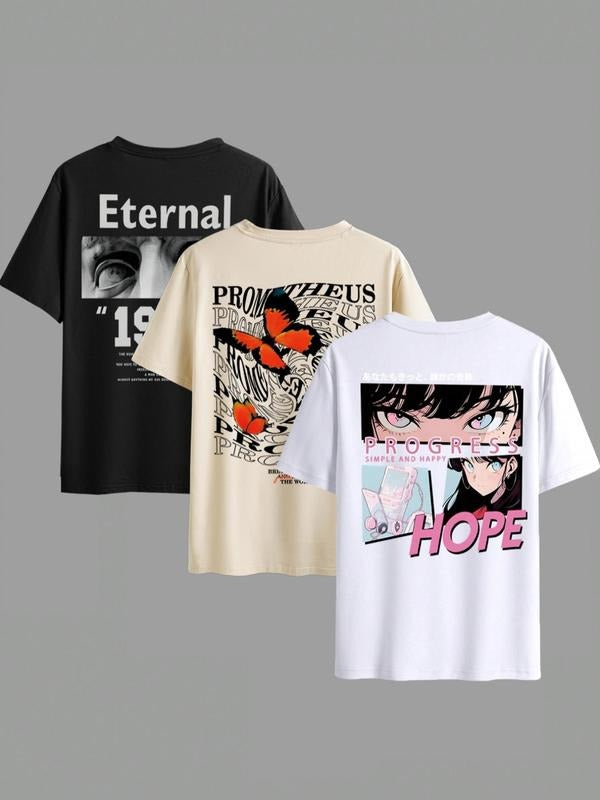 Men's  Cartoon Graphic Print Round Neck Tee, Regular Fit Casual Short Sleeve T-shirt for Summer, Menswear for Daily Wear...