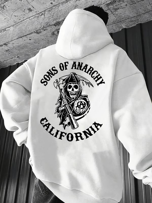 Men's  Hoodie, Grim Reaper & California Graphic Print, Vintage Streetwear Outfit for TV Series Fans & Urban Trendsetters,...