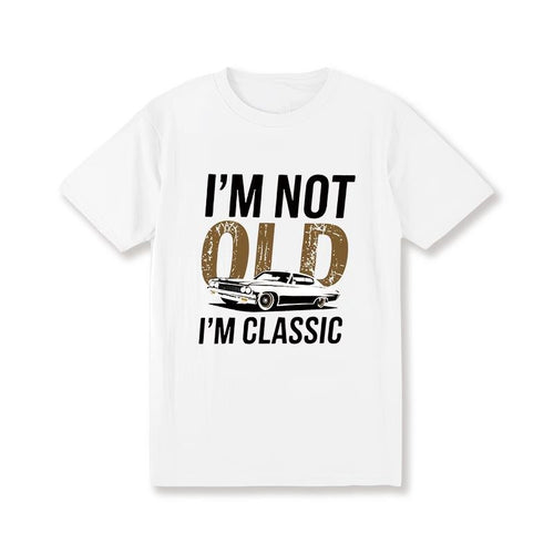 Men's "I'm Not Old, I Am Classic" Pattern T-shirt- Soft Cotton, Casual Crew Neck, Short Sleeve, Vintage Car Print-Durable...