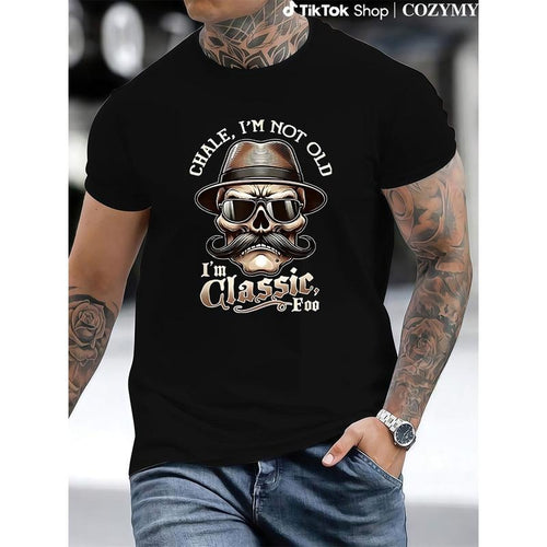 Men's "I'm Not Old, I'm Classic Foo" Graphic Tee - Funny Cholo Chicano Lowrider Design, Black Cotton Short Sleeve...