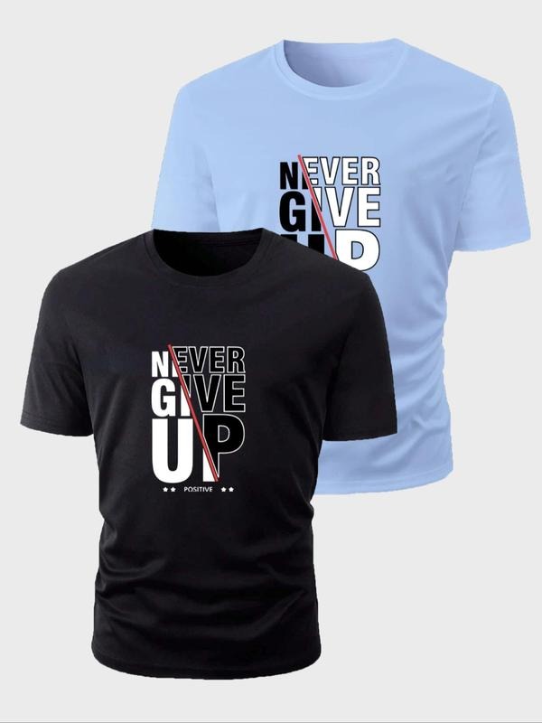 Men's  Letter Print Short Sleeve Tee, Regular Fit Casual Crew Neck T-shirt for Daily Wear, Men's Top for All Seasons...