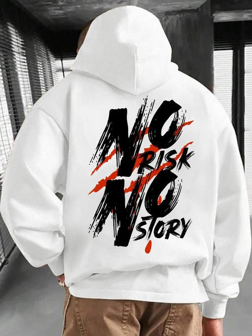 Men's "No Risk No Story" Graphic Hoodie, Streetwear Style Motivational Slogan Oversize Hooded Sweatshirt for Men T-Shirts