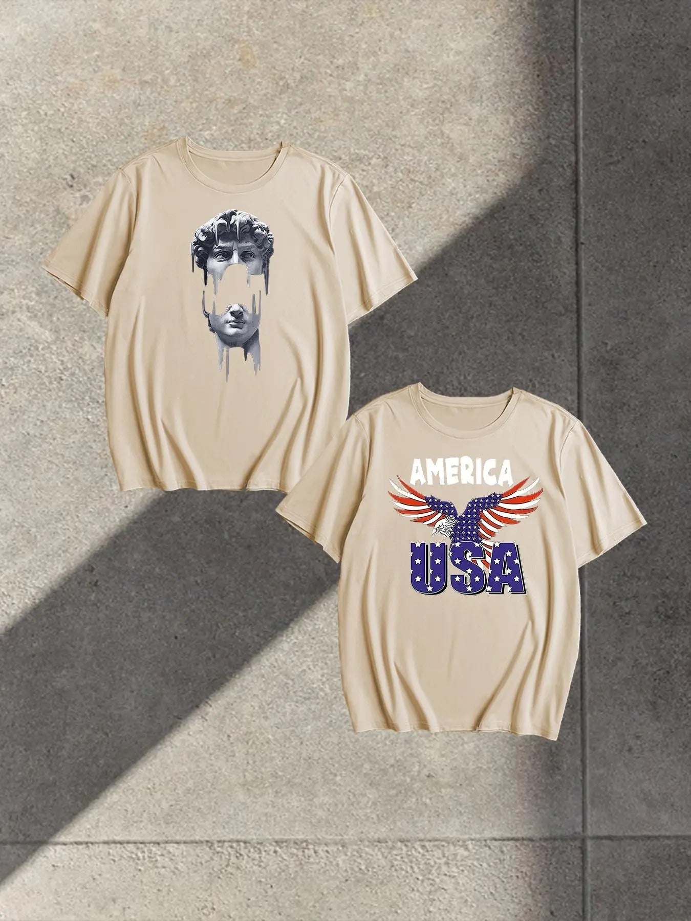 Men's "USA" Letter Print Short Sleeve Tee, Regular Fit Casual Fashion Round Neck T-shirt for Summer, Men's Top for Daily...