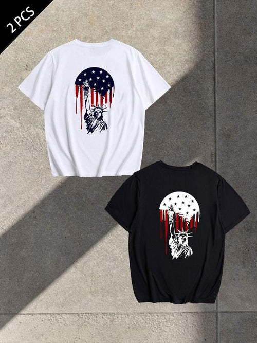 Men's "USA" Letter Print Short Sleeve Tee, Regular Fit Casual Round Neck T-shirt for Summer, Men's Top for Daily Wear,...