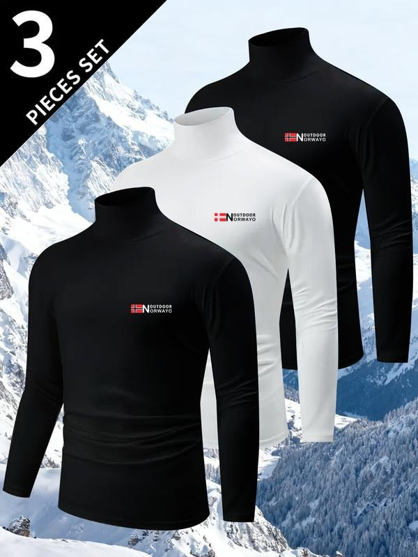 Men's 3-Piece High-Neck T-Shirt Set, Norwegian Outdoor Print, Multiple Colors Available, Comfortable Material, Perfect...