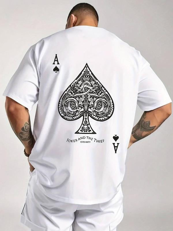 Men's Ace Of Spades Print Round Neck Tee, Casual Short Sleeve Crew Neck T-shirt for Summer, Fashion Men's Top for Daily...