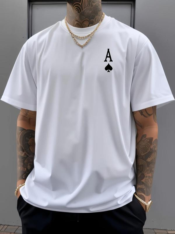 Men's Ace of Spades Print Short Sleeve Tee, Regular Fit Casual Street Round Neck T-shirt for Daily Wear, Men's Top for...