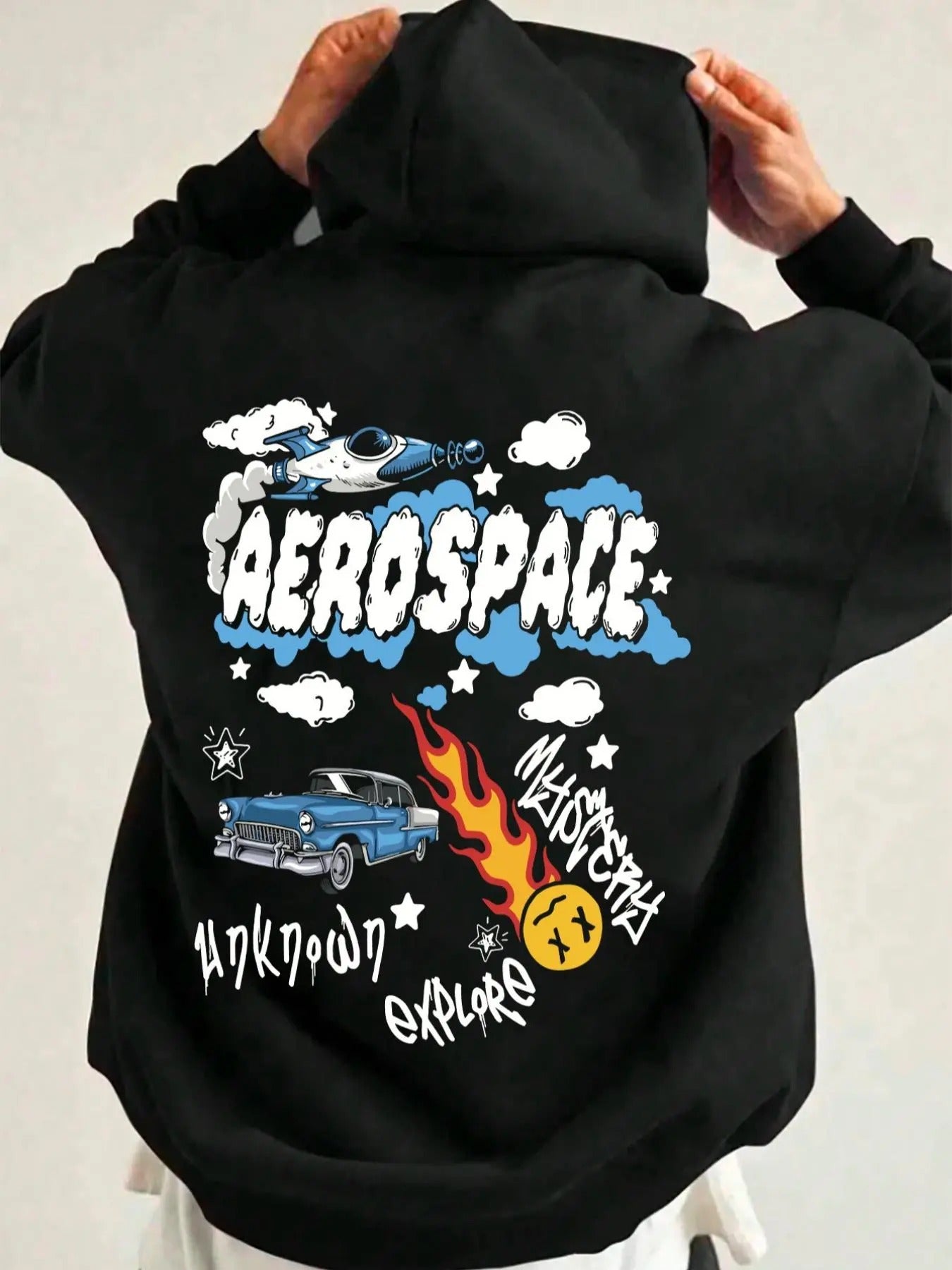 Men's Aerospace Print Hoodie, Regular Fit Casual Fashion Long Sleeve Hooded Sweatshirt for Daily Holiday Outdoor Wear,...