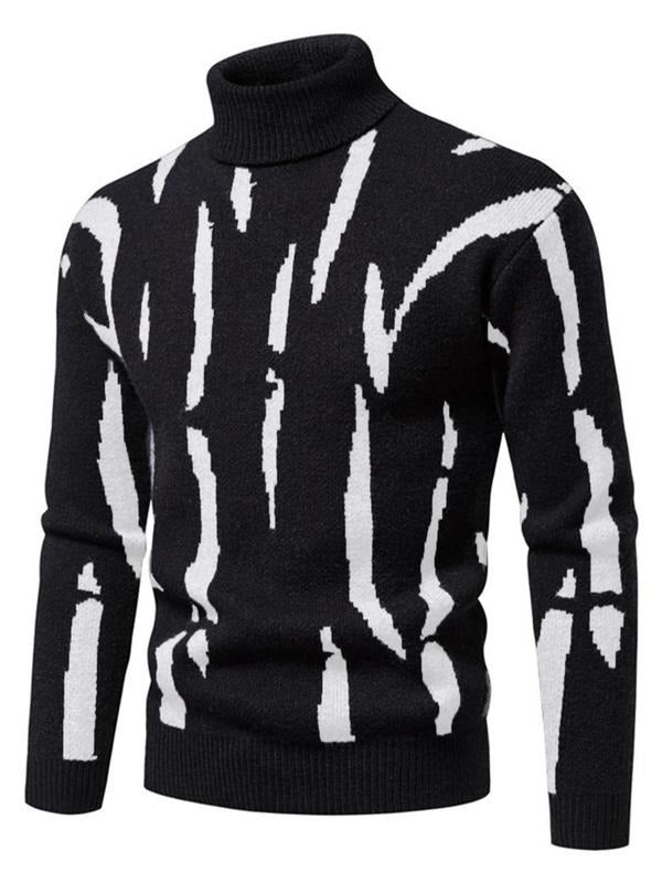 Men's All Over Print Turtle Neck Sweater, Regular Fit Long Sleeve Jumper Top for Fall & Winter, Men's Knit Clothing for...