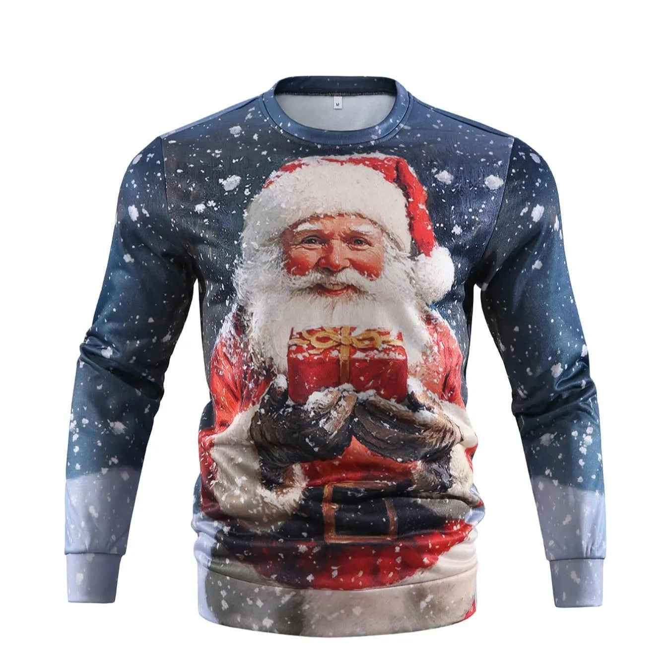 Men's All Over Santa Claus Print Round Neck Sweatshirt, Regular Fit Casual Long Sleeve Pullover for Fall & Winter, Men's...