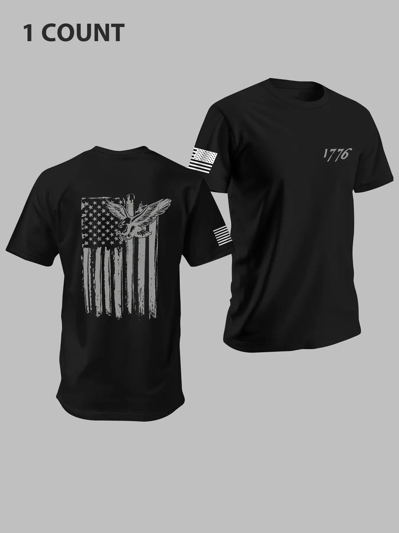 Men's American Flag & Eagle Print Round Neck Tee, Regular Fit Casual Short Sleeve Crew Neck T-shirt for Summer, Men's Top...