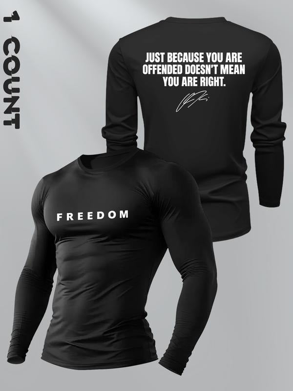 Men's American Flag Print Round Neck Long Sleeve Tee, Regular Fit Casual Crew Neck T-shirt for Spring & Fall, Fashion...
