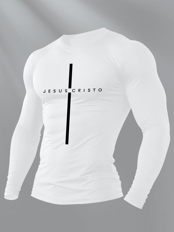 Men's American Flag Print Round Neck Long Sleeve Tee, Regular Fit Casual Crew Neck T-shirt for Spring & Fall, Fashion...