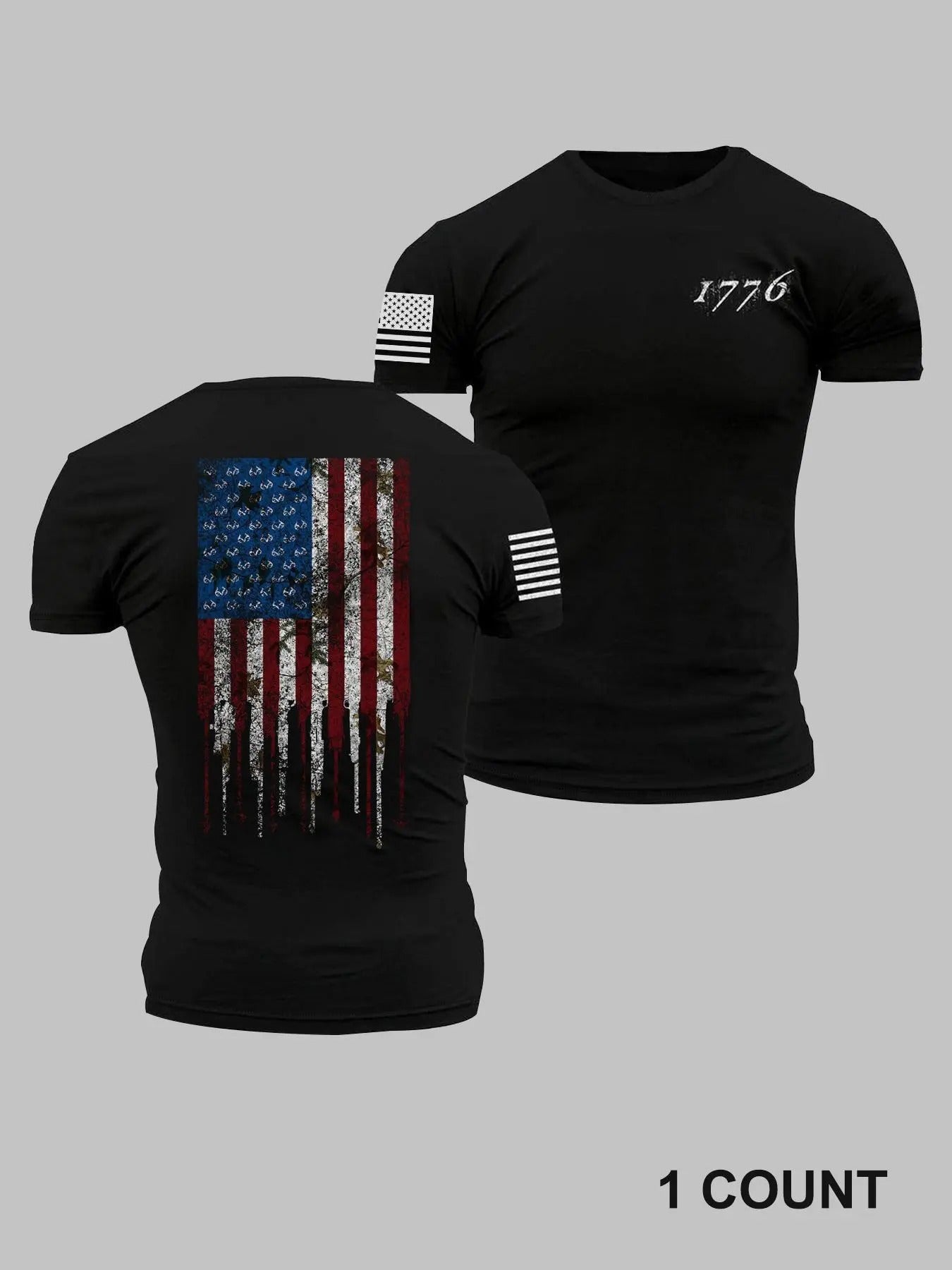 Men's American Flag Print Round Neck Tee, Regular Fit Casual Short Sleeve Crew Neck T-Shirt for Summer, Fashion Men's Top...