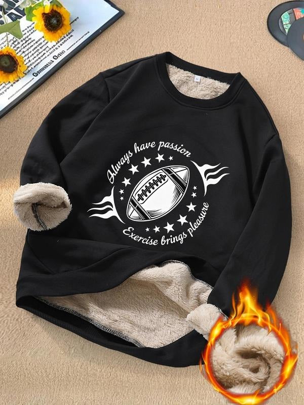 Men's American Football & Letter Print Drop Shoulder Sweatshirt, Regular Fit Casual Soft Comfy Long Sleeve Round Neck...
