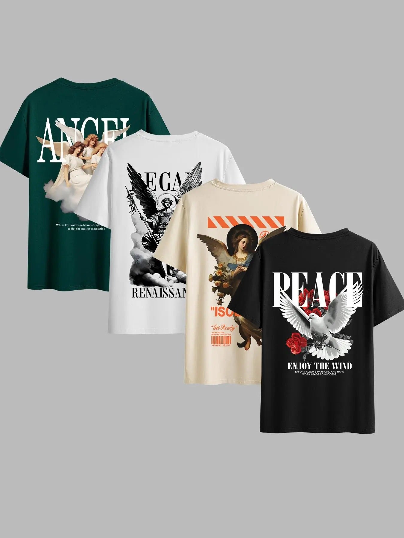 Men's Angel & Letter Print Short Sleeve Graphic Tee, Regular Fit Casual Round Neck T-shirt for Summer, Men's Top for...