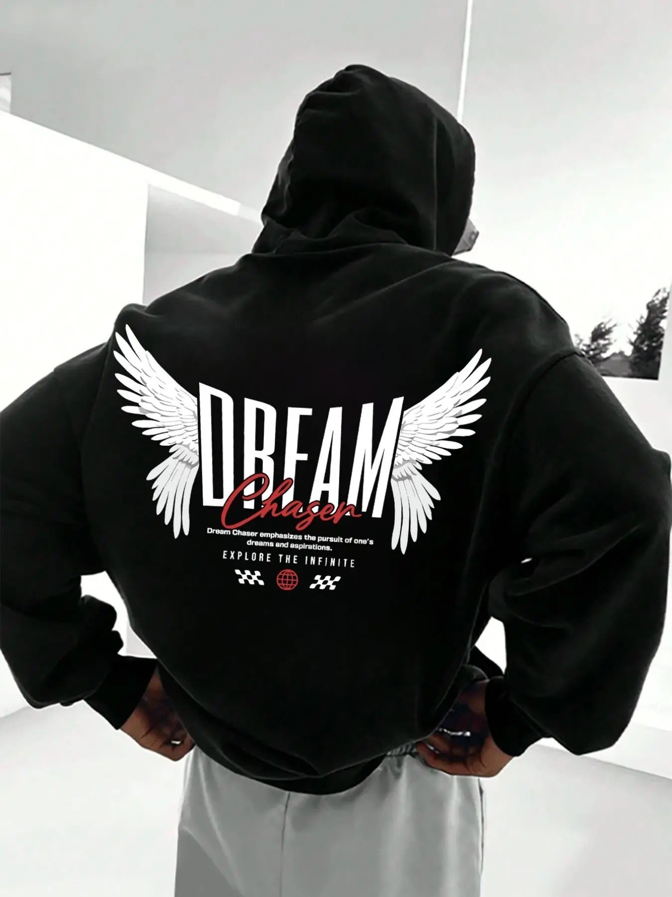 Men's Angel Wings Print Hoodie, Regular Fit Casual Fashion Long Sleeve Hooded Sweatshirt for Daily Wear, Men's Clothes...