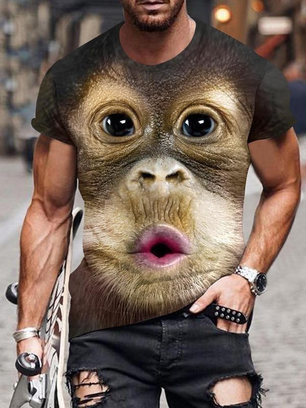 Men's Animal Graphic Round Neck Tee, Regular Fit Casual Short Sleeve T-shirt, Fashion Men's Summer Top for Daily Wear...